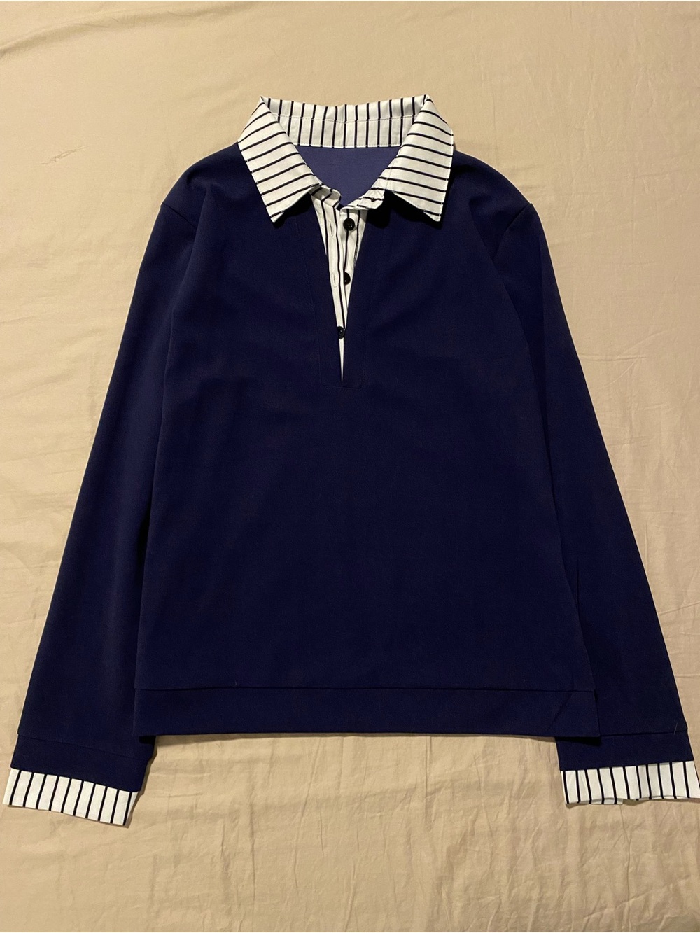 Navy Blue Layered Collar Office Top